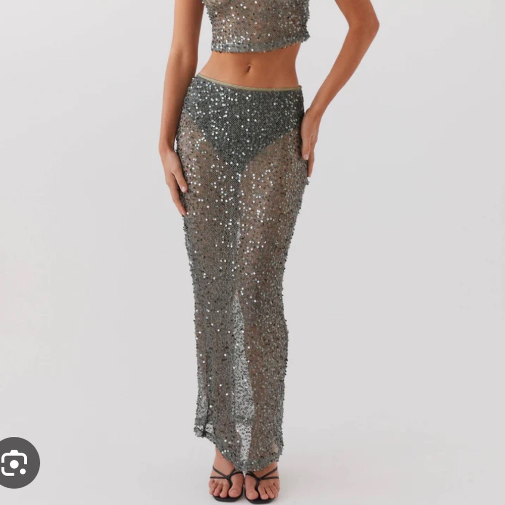 Love Me Harder Sequin Maxi Skirt - Olive Dusk